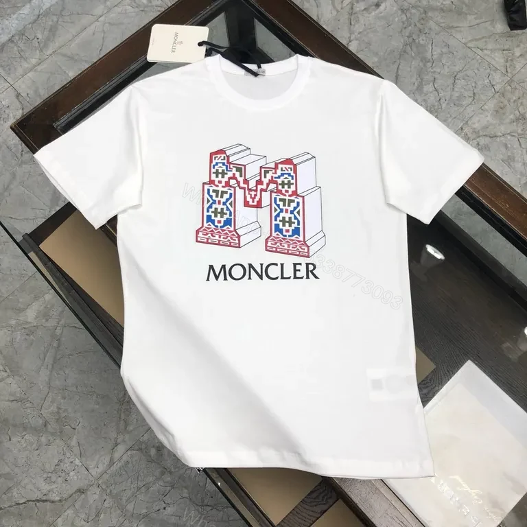 Graphic Moncler Tee: Bold M Motif in Premium White Cotton Tee — view 1