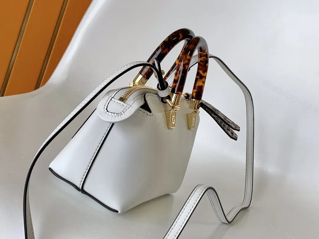 View 2 of White Leather Handbag Crystal-Embellished Logo