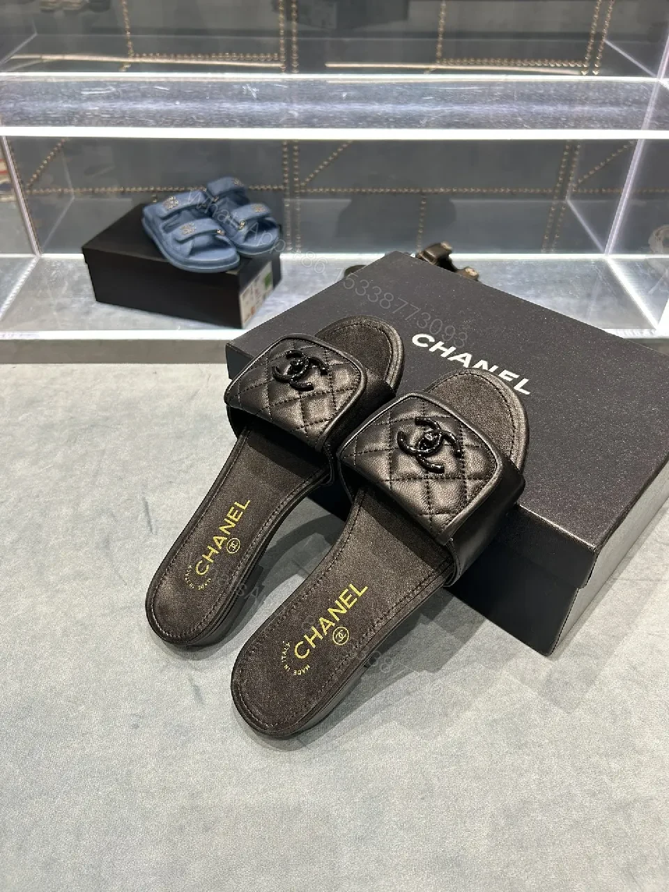 View 9 of Black Leather Quilted Sliders | Luxe Comfort Footbed | Slide Shoes