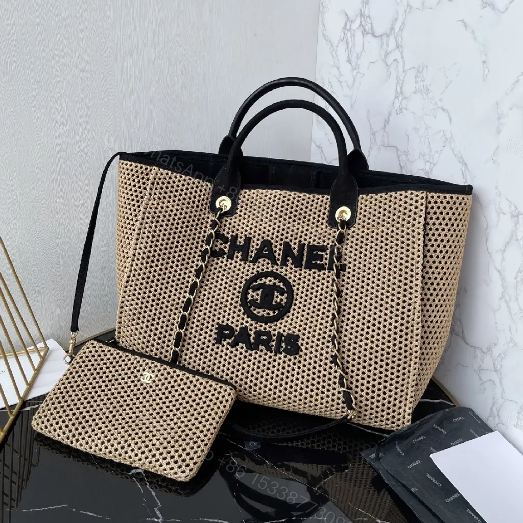 Textured Beige Tote: Canvas, Modern, Bold Logo, Convertible Wallet Bag — view 1