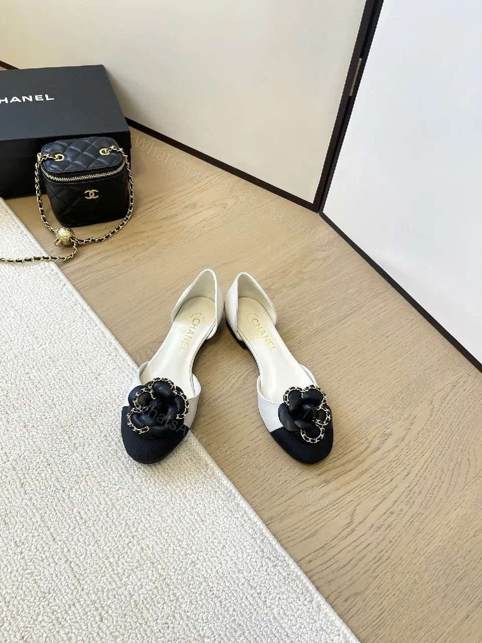 View 7 of Two-Tone Slingbacks with Gold Chain Embellishment - Luxury Open-Back Heels