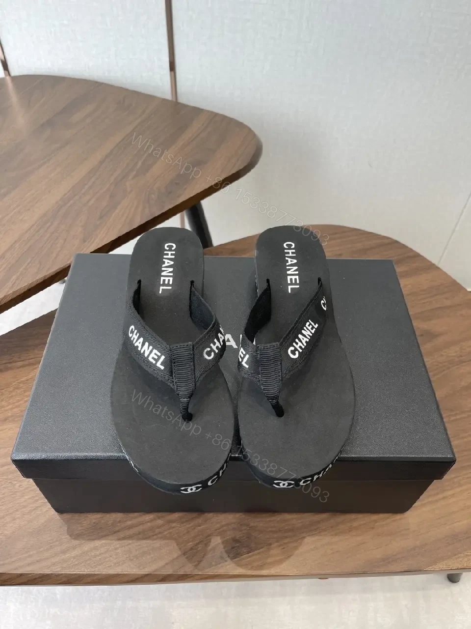 View 4 of Black Faux-Leather Flip-Flops: Luxe Minimalist Comfort
