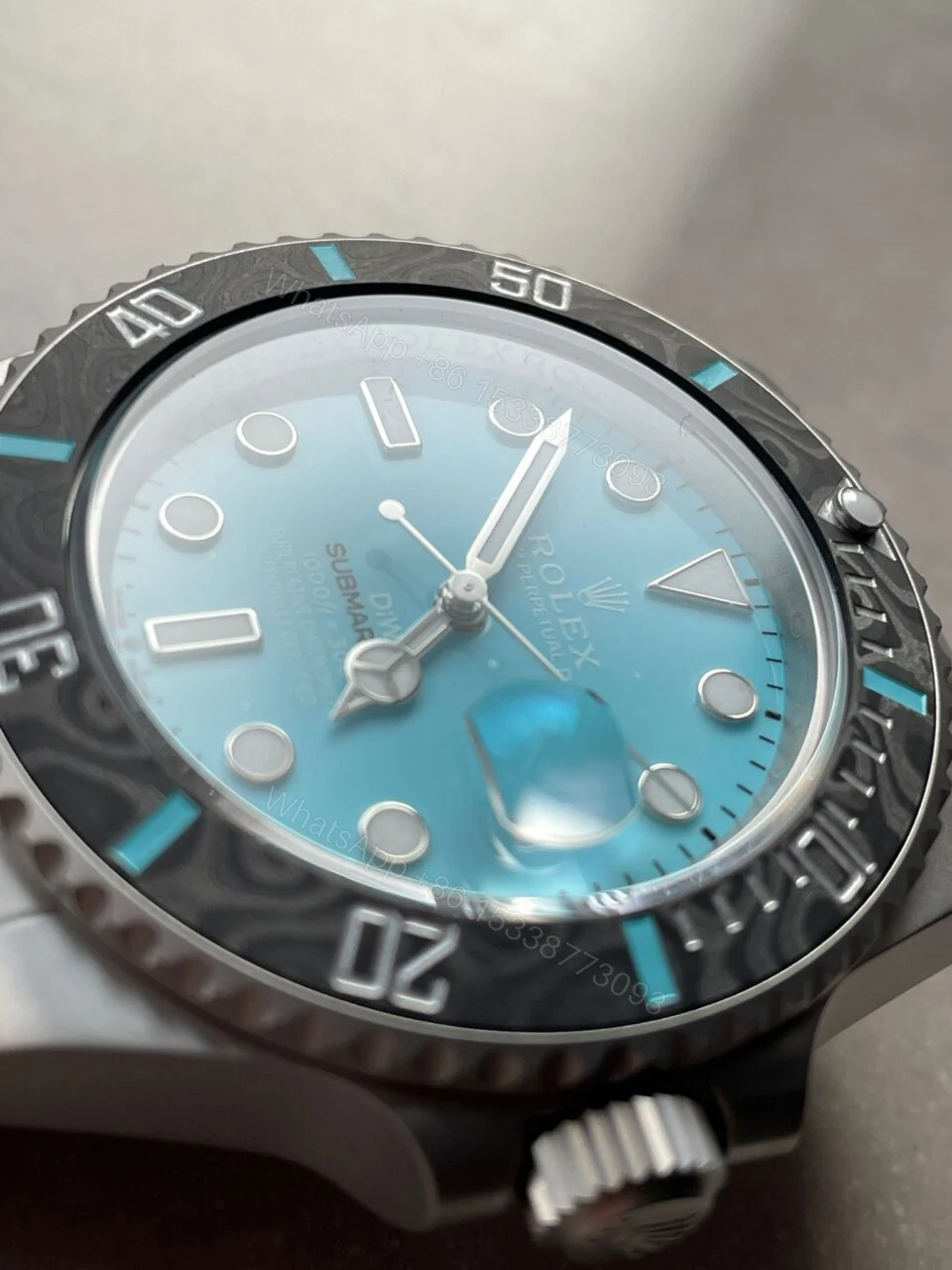 View 3 of DIWF FACTORY 1:1 Rolex Submariner Sandblasted Best Edition Carbon Bezel Tiffany Blue Dial Dial VR3135