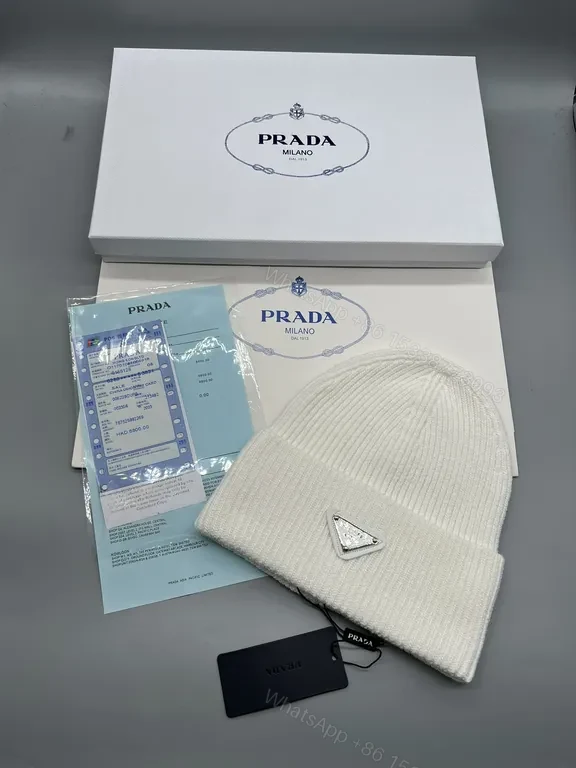 View 6 of Bold Red Prada Knit Beanie: Warm, Luxury Craft, Unisex Style