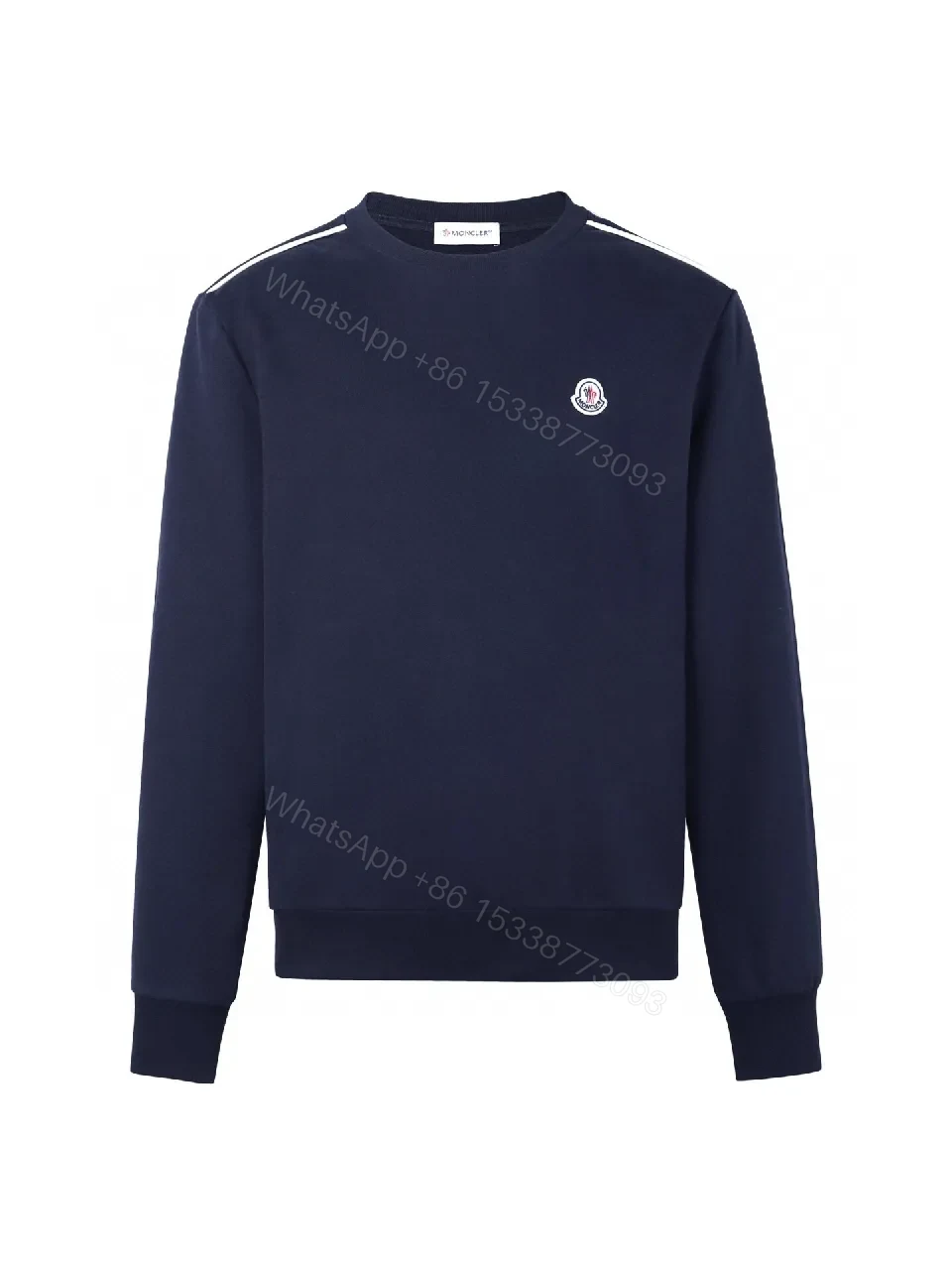 Navy Cotton Crewneck with Subtle Moncler Badge Feature — view 1