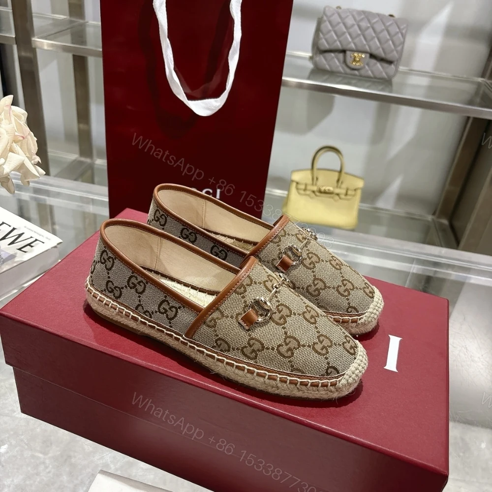 View 2 of GUCCI WOMEN ESPADRILLE WITH HORSEBIT BEIGE AND DARK BROWN GG CANVAS 817244 9SF40 2547