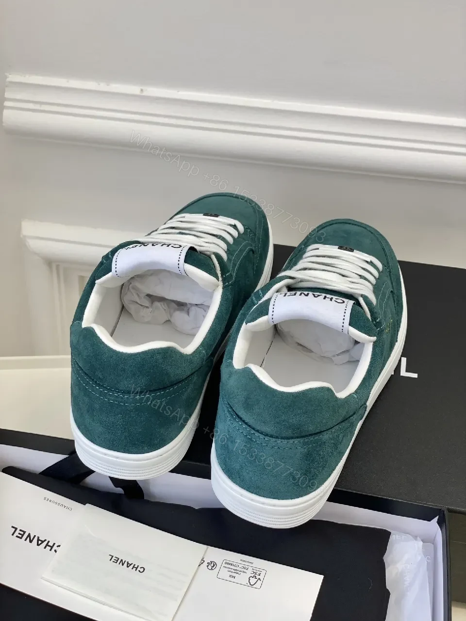 View 7 of Teal Suede Low-Top Sneakers with Signature Accents