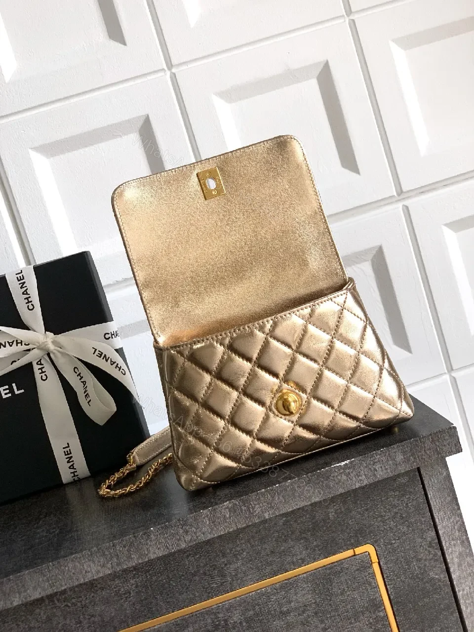 View 3 of Quilted Metallic Top-Handle Bag: Signature Charm