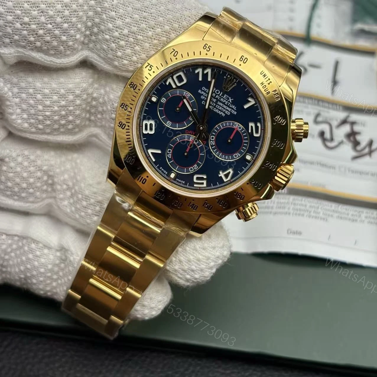View 5 of Super Clone Rolex Daytona Gold with Blue Dial 116528 Replica