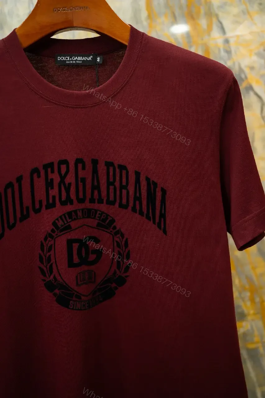 View 10 of Burgundy Short-Sleeve Crewneck T-Shirt with Black Logo Emblem