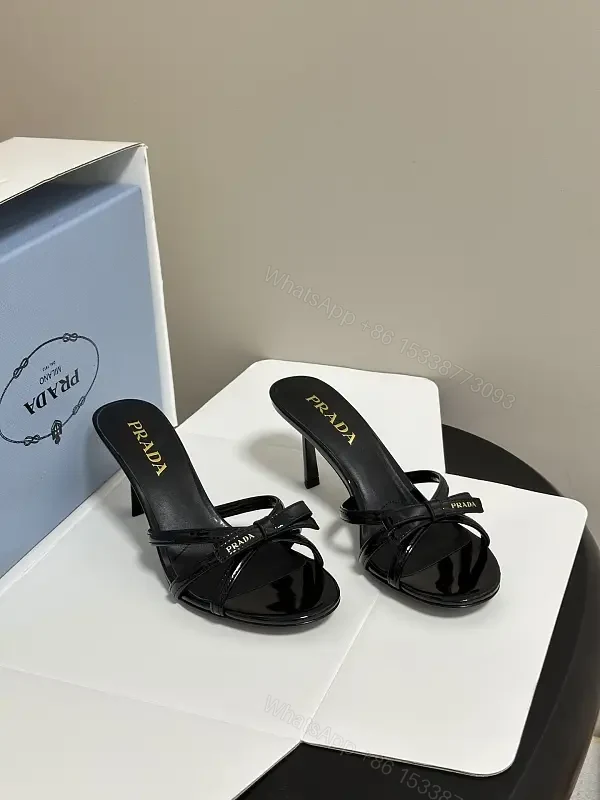 Black Leather Slingback Heeled Sandals Prada Style — view 1
