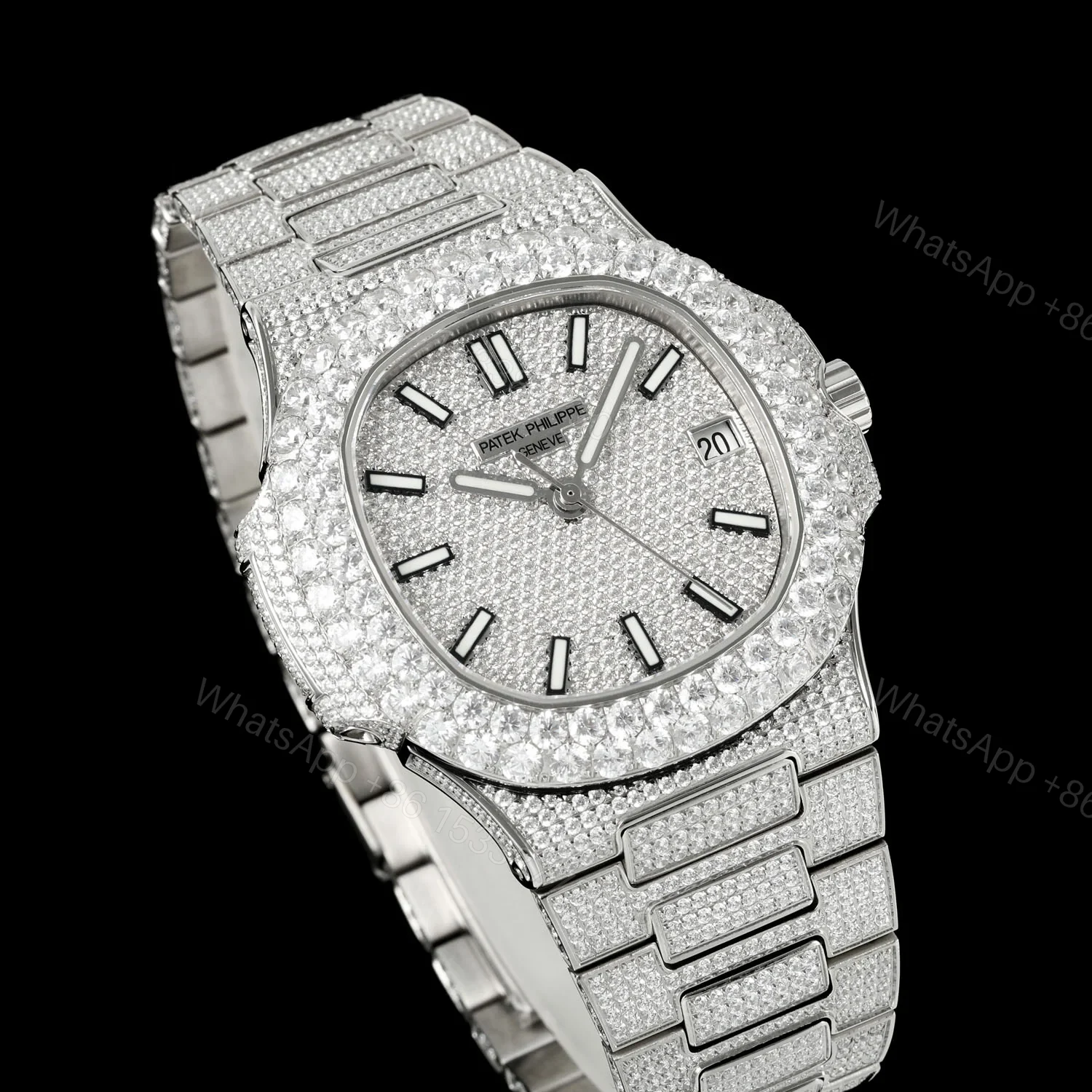View 4 of Patek Philippe Nautilus 5711 BD1 Full Diamond Watch 40mm Pavé Bracelet Edition AMG-PP-BD1-5711-2600-PAVE
