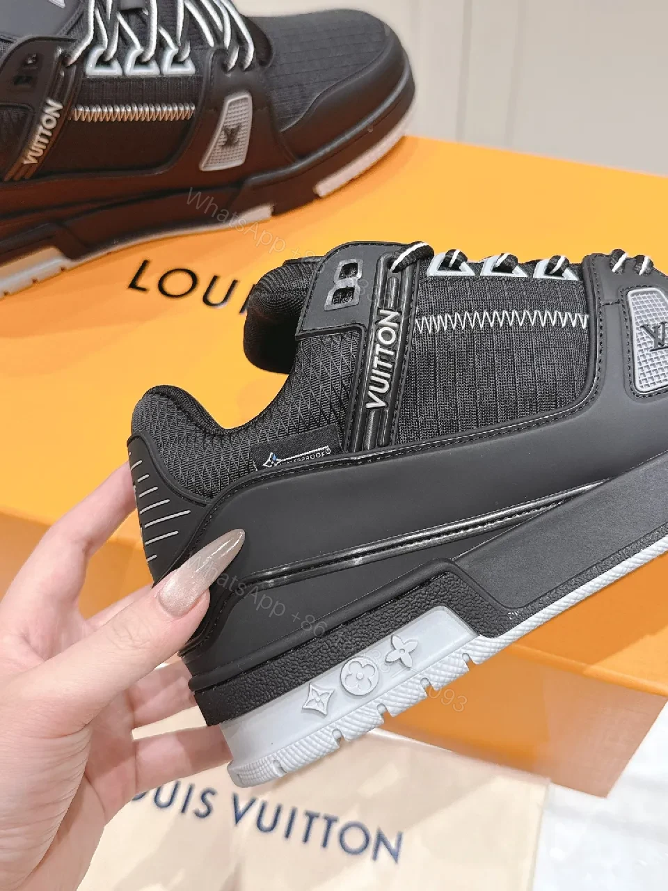 View 4 of Black Leather & Mesh Luxe High-Tops with Signature Detailing