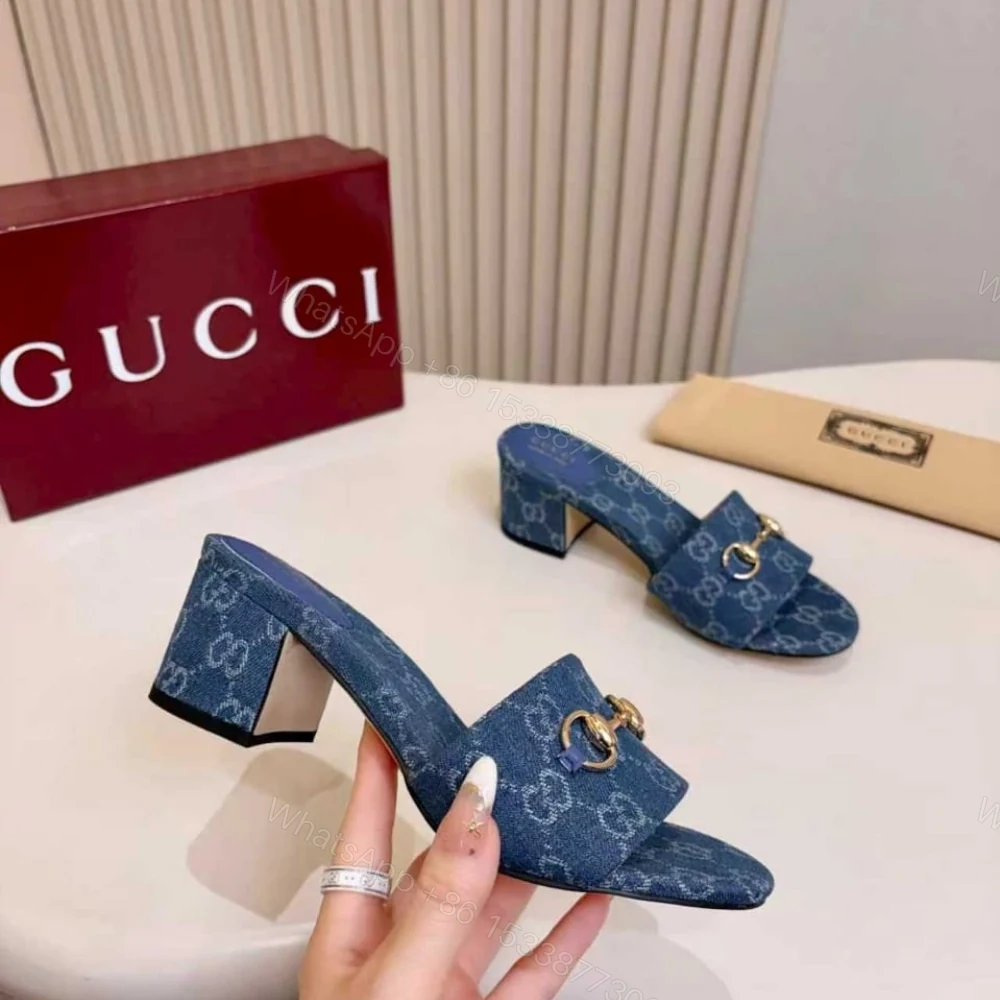View 5 of Gucci Women Slide Sandal With Horsebit Blue GG Denim 854882 FAFGT 4746