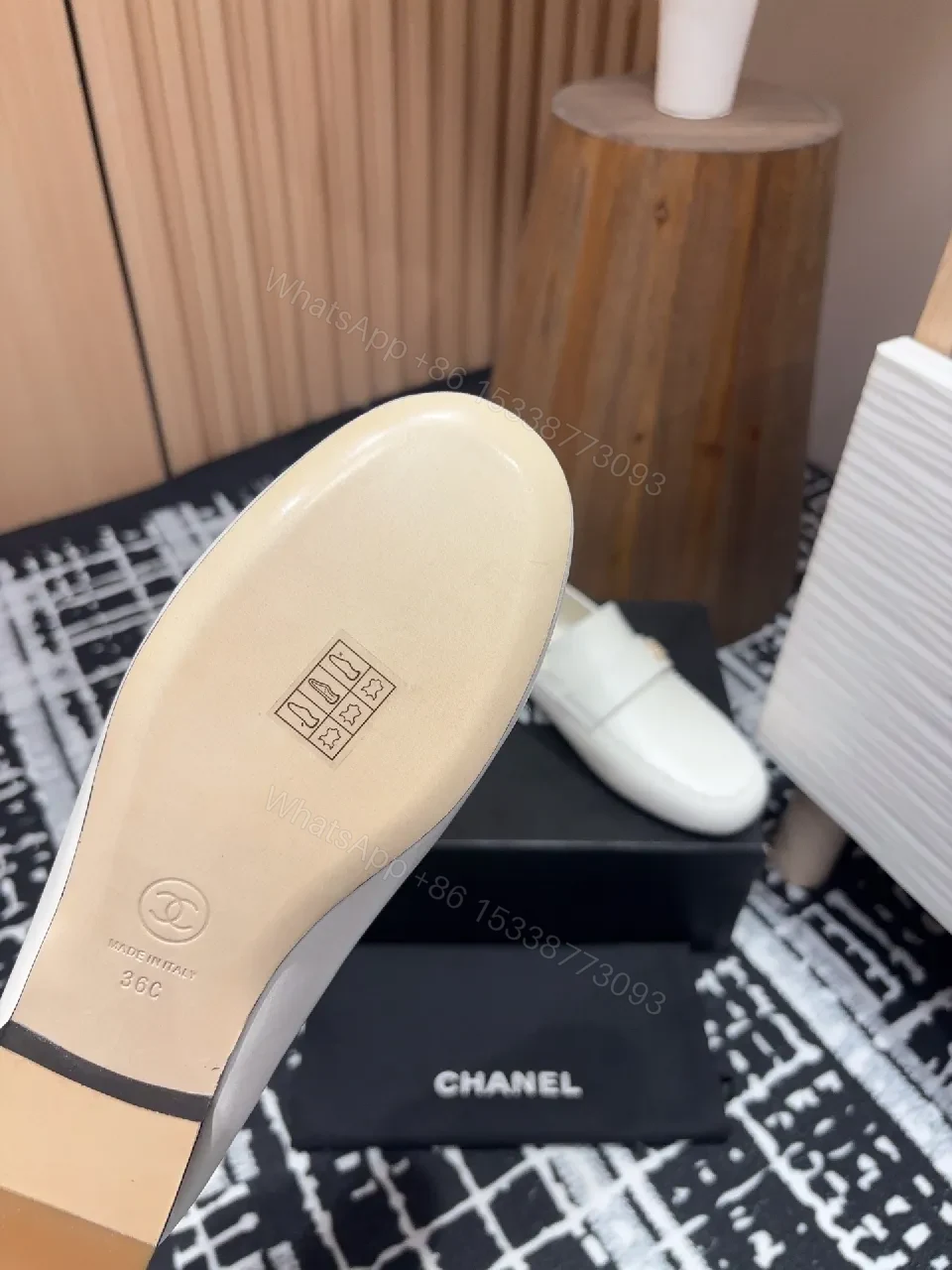 View 7 of Ivory Leather Loafers – Classic Gold Logo, Moccasin Toe
