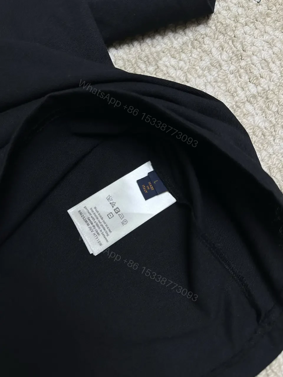 View 10 of Black Cotton Tee with Gold Embroidered Louis Vuitton Motif Tee