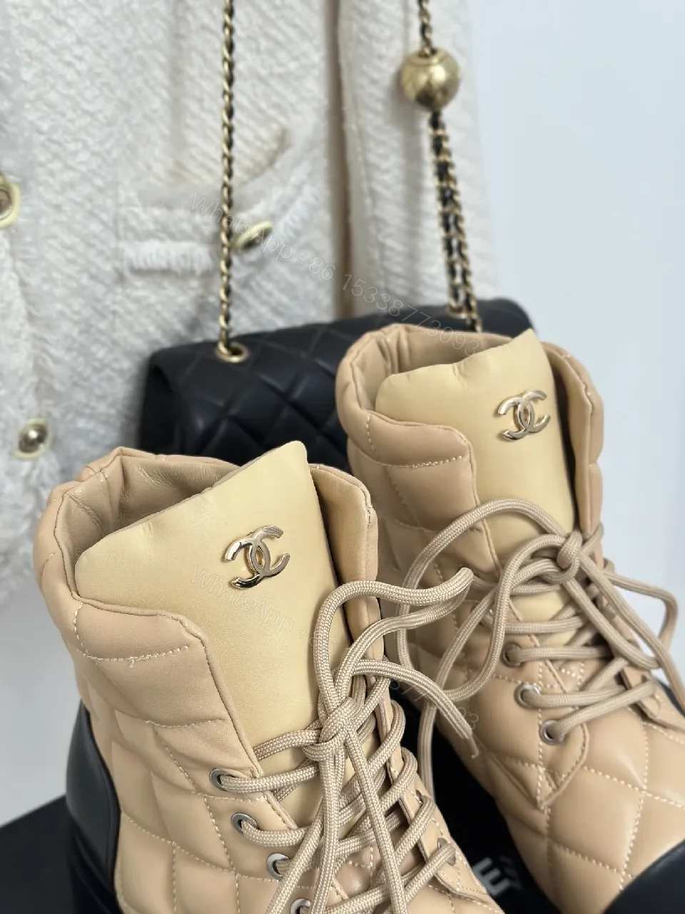 View 8 of Quilted Nubuck Boots: Beige/Black, Modern Luxe Comfort