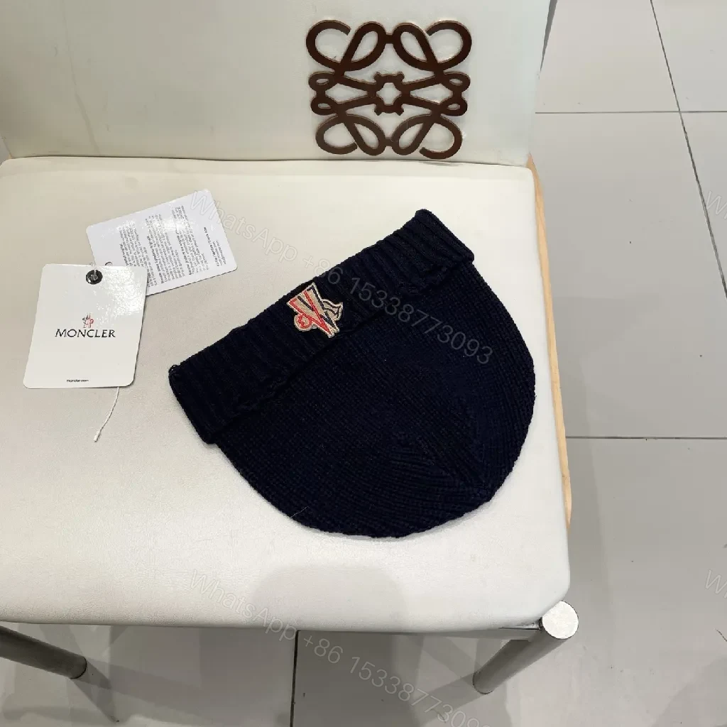 View 9 of Navy Knit Beanie + Lux Embroidered Moncler Emblem