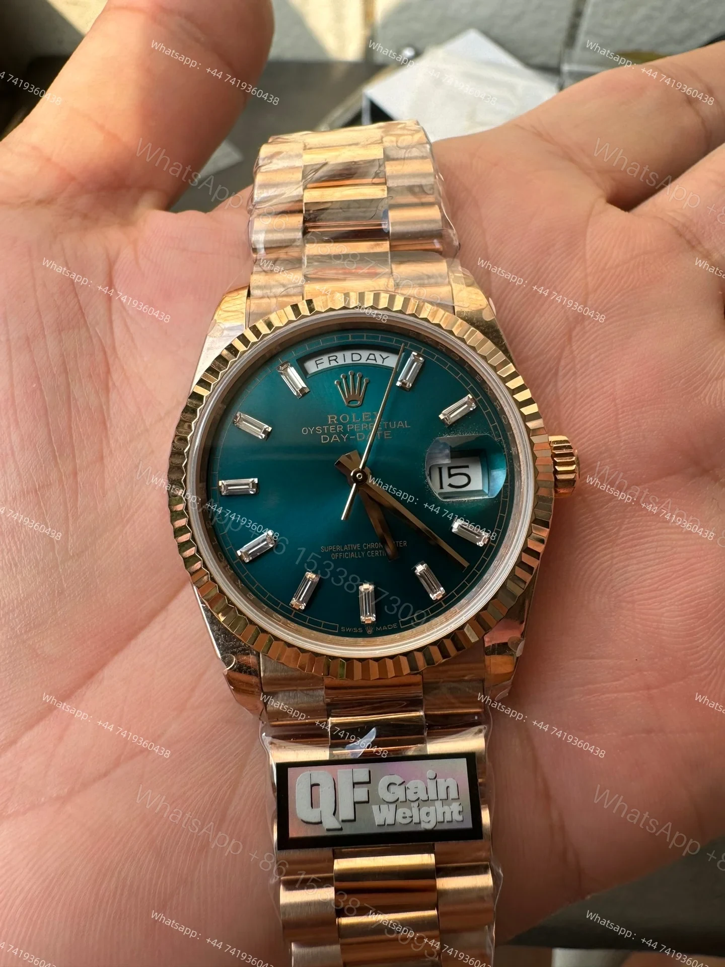 View 5 of Rolex Day-Date M128235-0085 1:1 Replica Rose Gold Turquoise Dial 36MM 3255 Movement Presidential Bracelet Super Clone Watch
