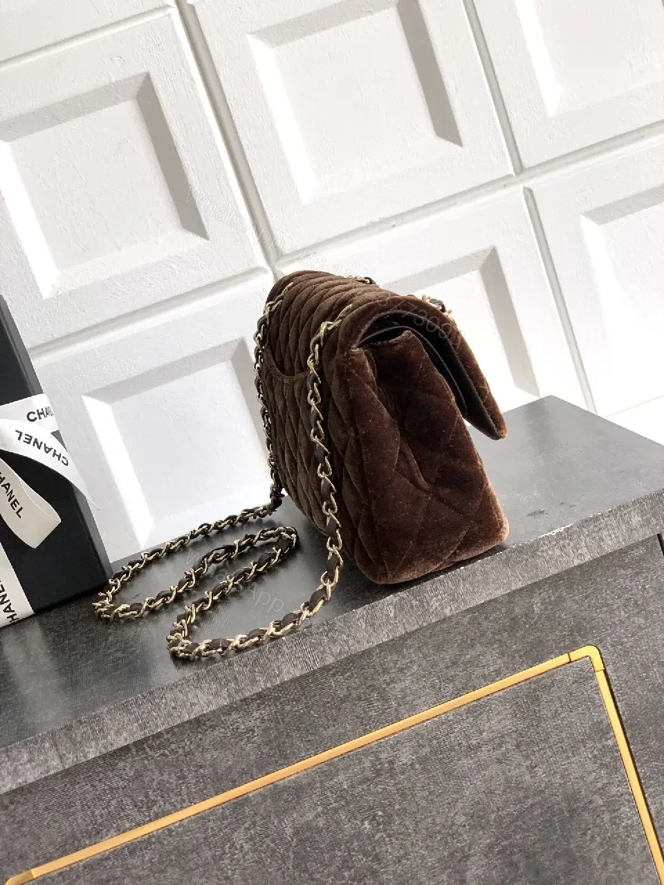 View 8 of Velvet Chic Flap Bag: Gold Chain, Modern Couture-style