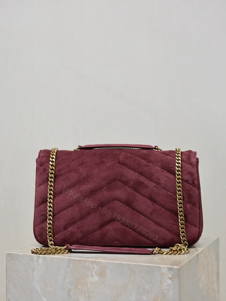 View 4 of Rich Velvet Quilted Shoulder Bag with Gold Hardware