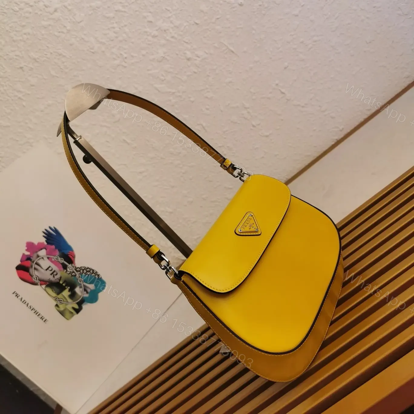 View 9 of PRADA SPAZZOLATO CLEO SHOULDER BAG IN YELLOW