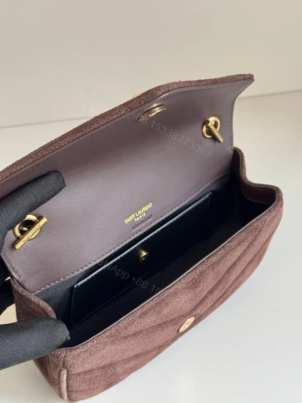 View 7 of Velvet Block Shoulder Bag with Gold Logo Detail