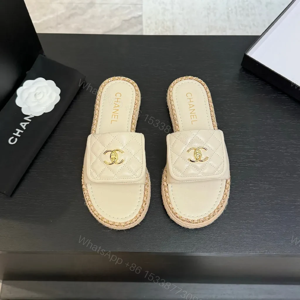 View 6 of Quilted Leather Slides: Gold Logo, Luxe Casual Comfort