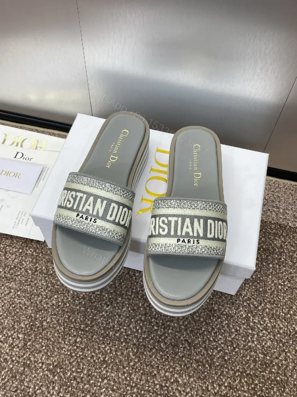 View 7 of Gray Leather Platform Glitter Straps Sandals
