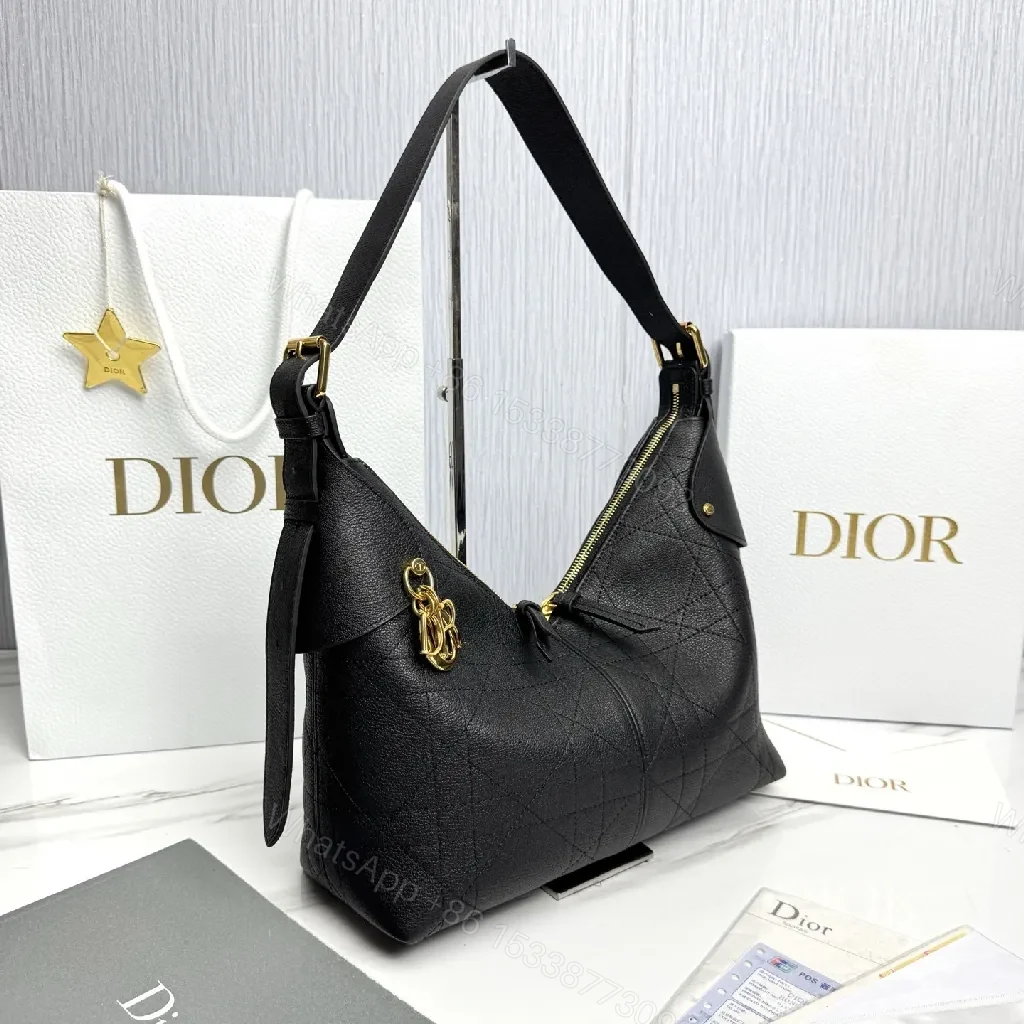 View 6 of Chic Black Leather Hobo Bag with Gold Charms
