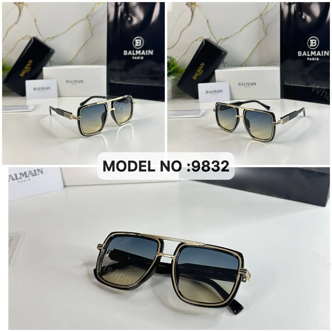 View 2 of First Copy Balmain Square Black Frame Sunglasses Grey Gradient Unisex UV Protection