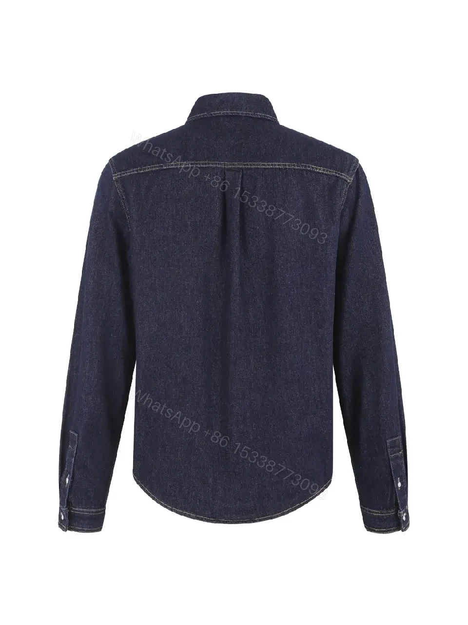 View 3 of Dark Indigo Denim Shirt, Classic Button-Down, LV Logo Embroidery