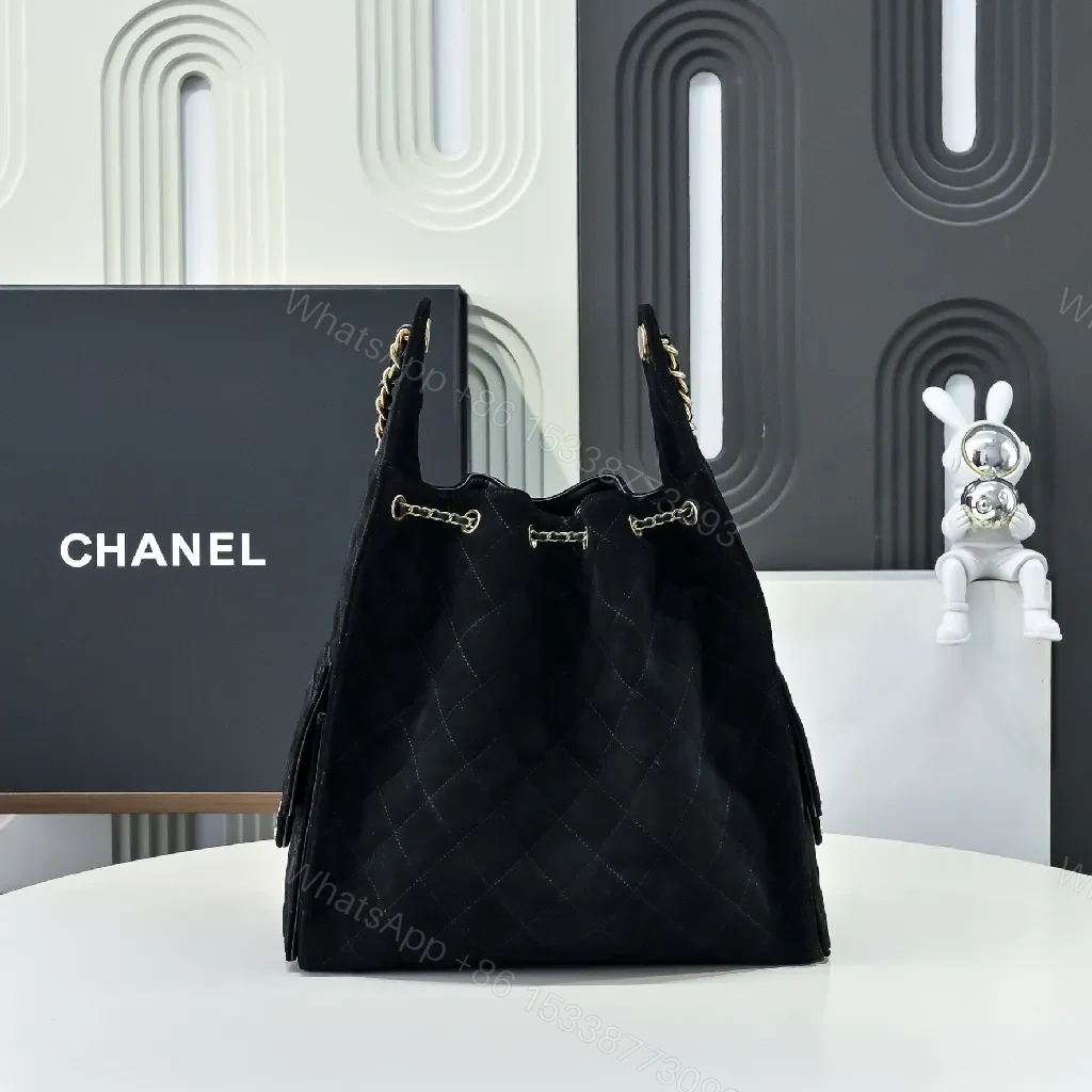 View 9 of Quilted Black Chain-Accent Shoulder Bag, Luxury Style