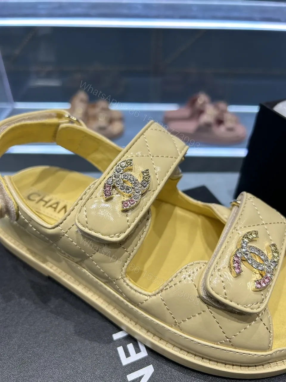 View 6 of Soft-Yellow Quilted Sandals with Logo Hardware - Luxury Comfort Sandals