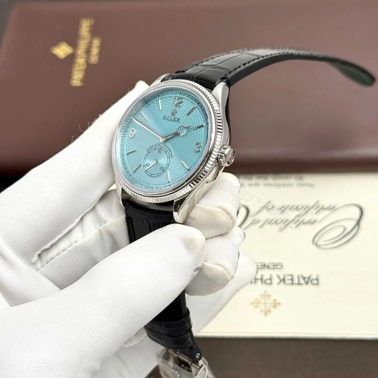 View 3 of Rolex Perpetual 1908 39mm Tiffany Dial Black Leather Strap Super Clone