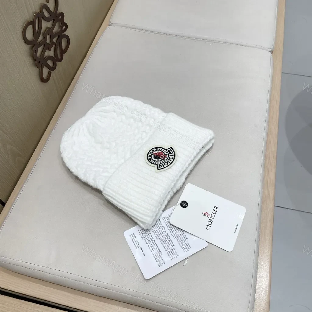 View 6 of White Knit Beanie with Premium Comfort Knit Style and Moncler Patch