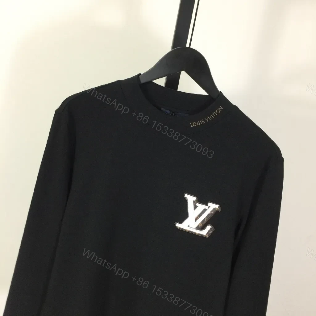 View 7 of Dark Essentials Black Knit Crewneck with Subtle LV Emblem