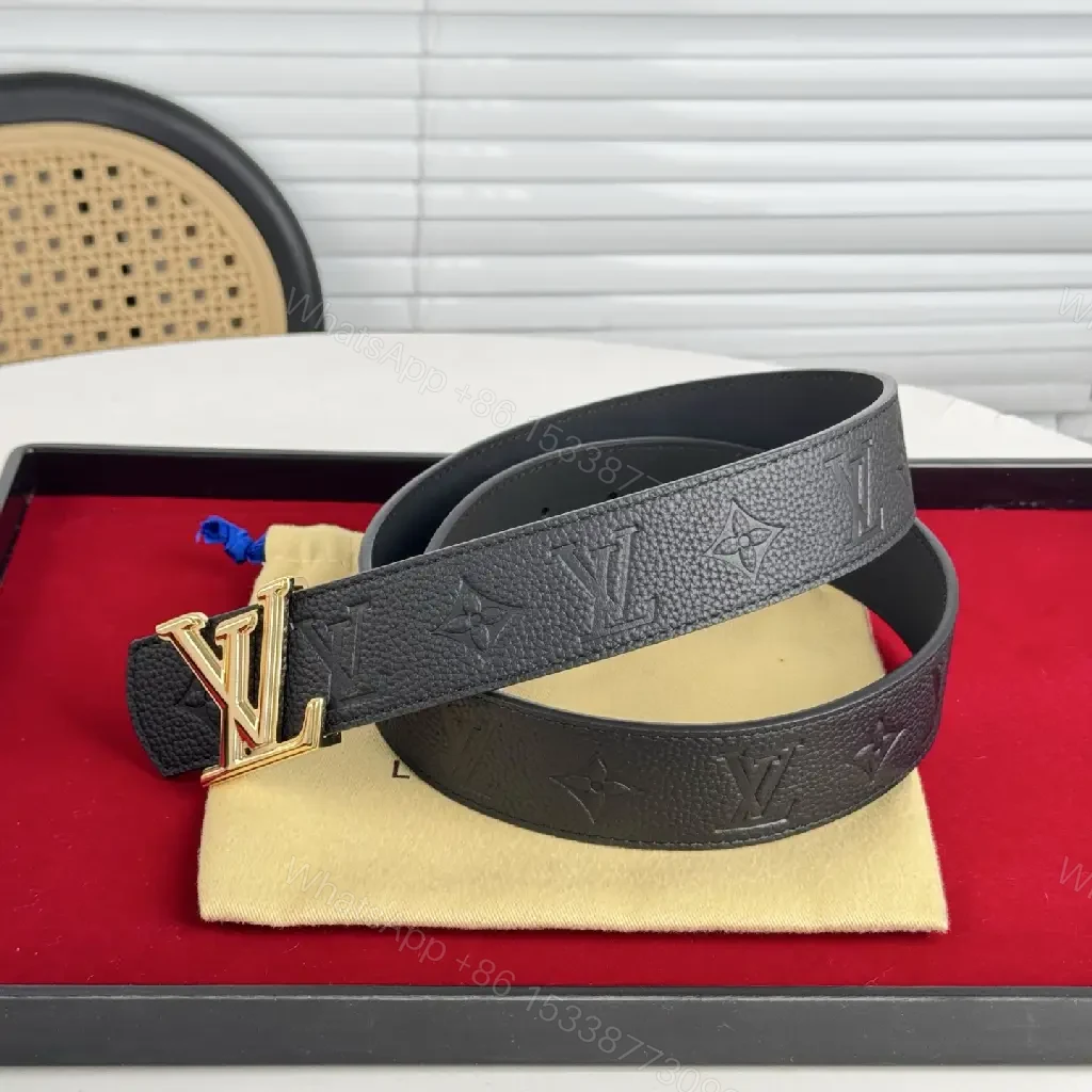 View 7 of Black Leather Belt, Gold Buckle, Monogram, Luxury Accent, Belt