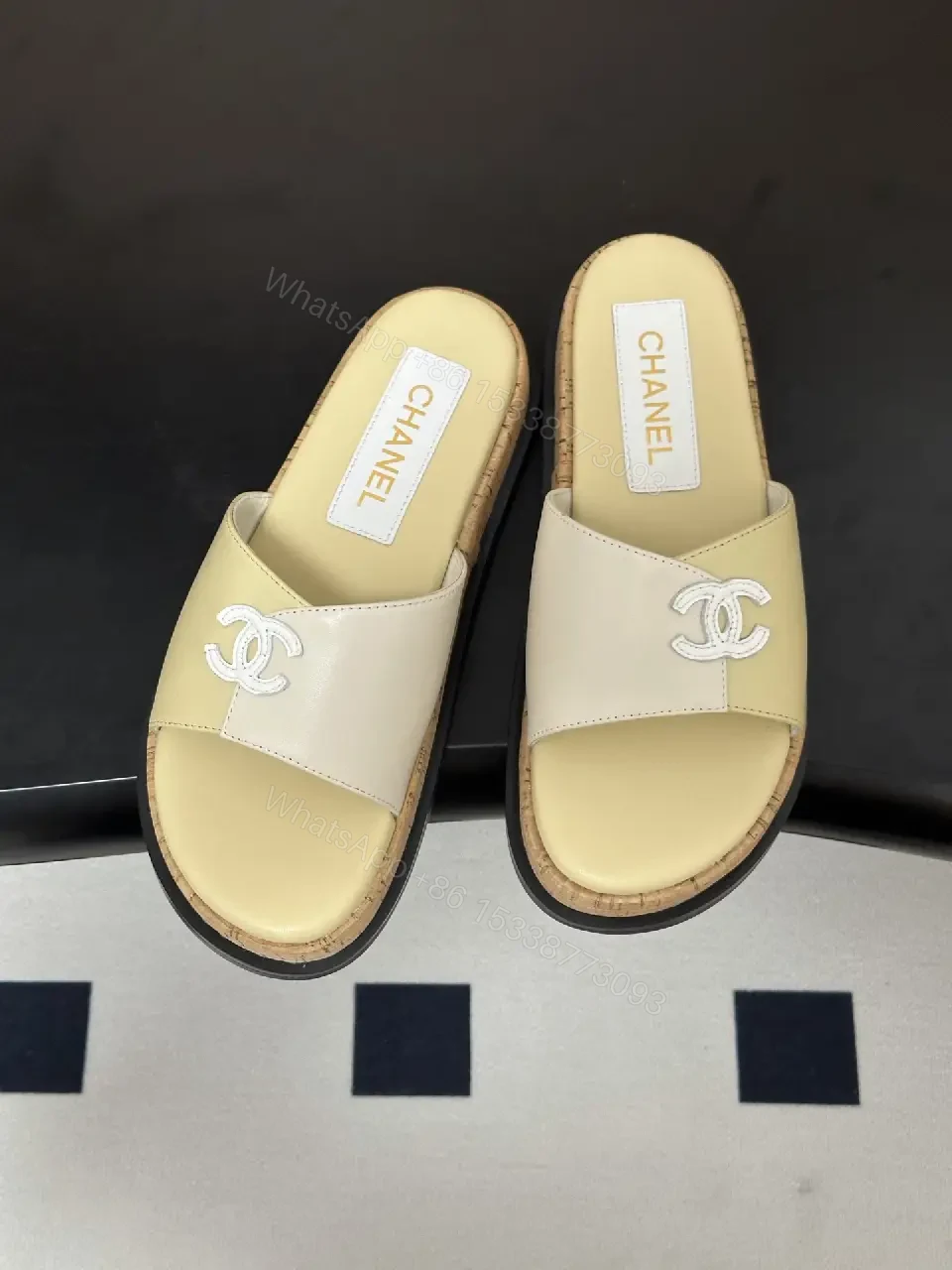 View 8 of Beige Leather Chanel-Logo Espadrille Sandals