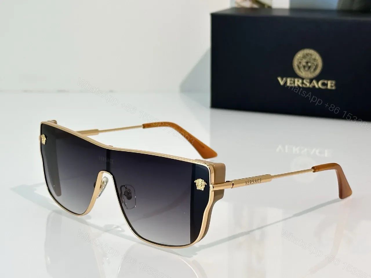 View 8 of Bold Shield Sunglasses: Gold-Accent Modern Luxe Shades