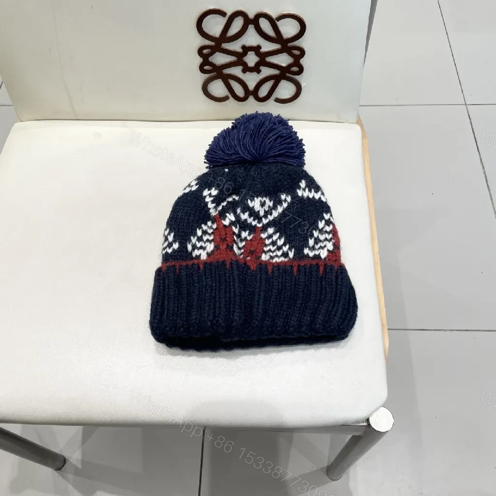 View 3 of Navy Knit Beanie with Pom – Luxe Designer-Inspired Warmth