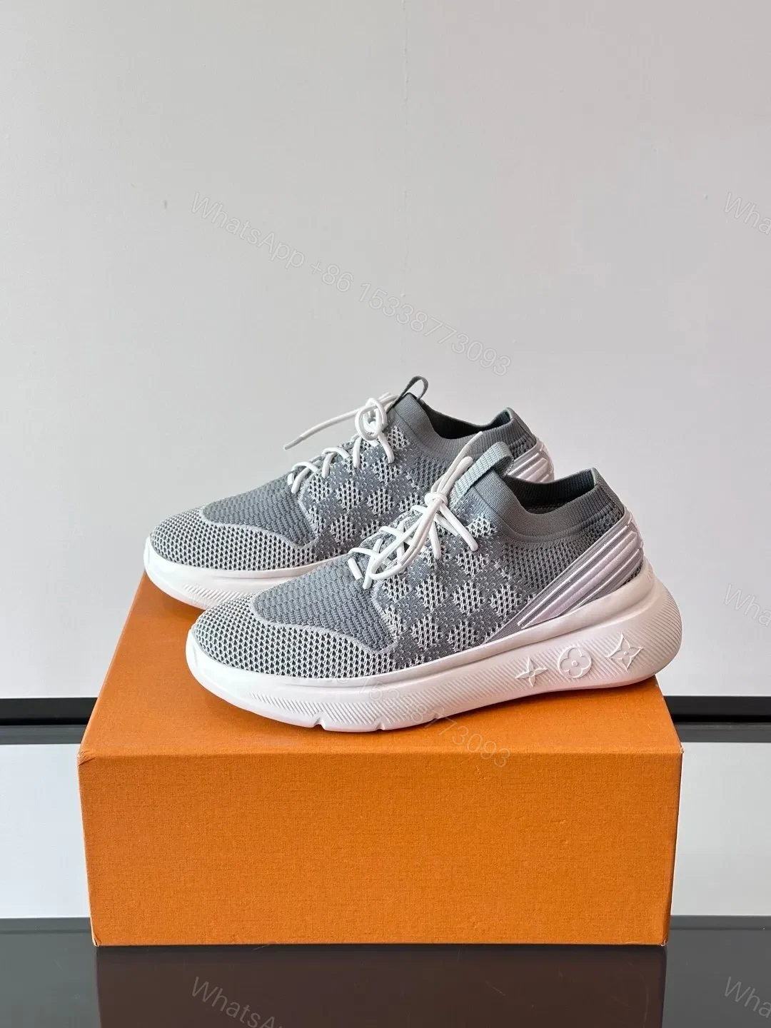 View 3 of LV Men Grey Knit Fabric Sneakers
