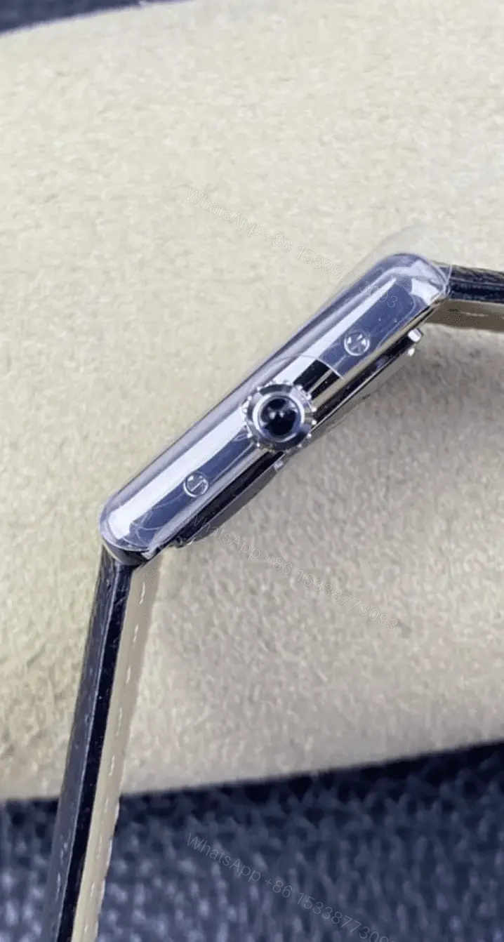 View 4 of Cartier Tank Replica Watch Black Leather Strap