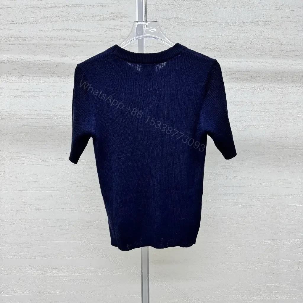 View 4 of Chic Navy Knit Tee: Premium Textured Crew-Neck Top