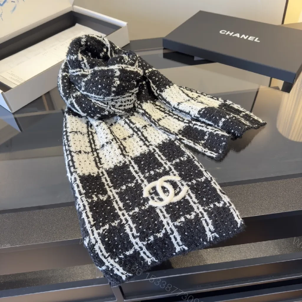 View 4 of Black & White Tweed Scarf: Luxe Knit, Signature Texture, Unisex Accessory