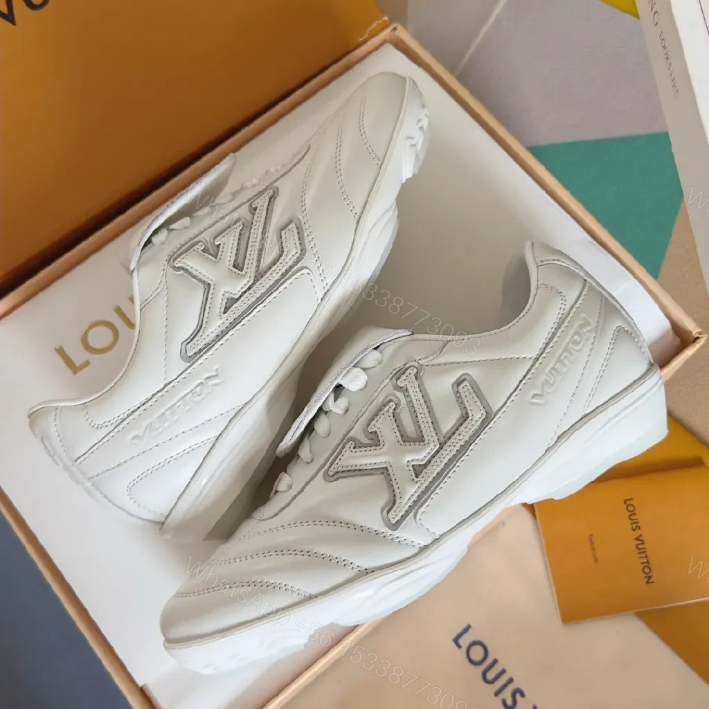 View 4 of White LV-Inspired High-Top Sneakers - Premium Comfort & Style