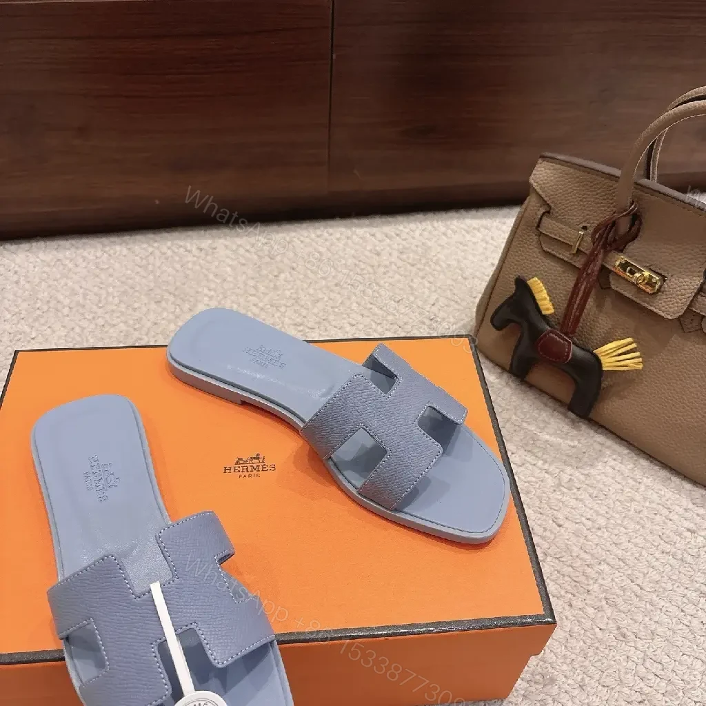 View 6 of Light-Blue Slide Sandals: Modern Comfort & Subtle Hardware
