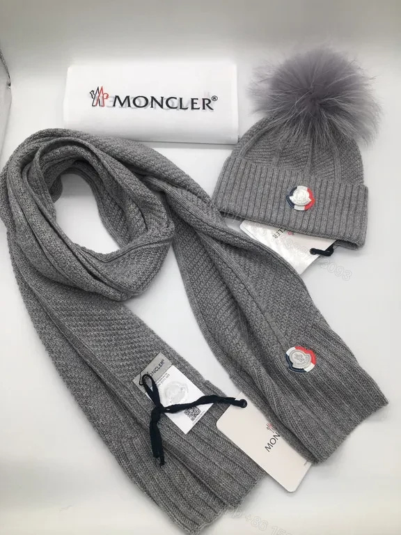 View 6 of Vibrant Red Moncler Knit Set: Scarf & Beanie with Fur Pom-Pom