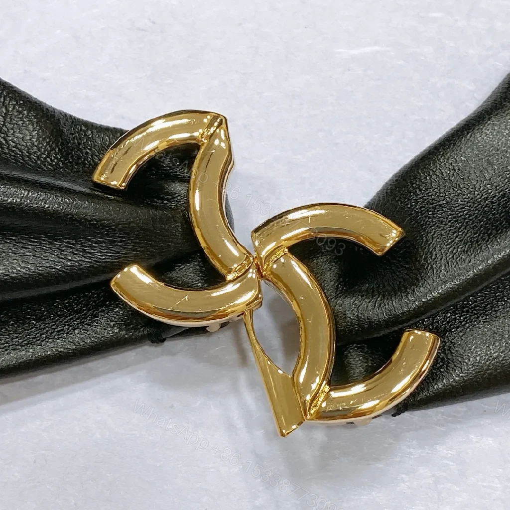 View 4 of Leather-Accent Headband with Gold Logo, Luxe Gathered Style