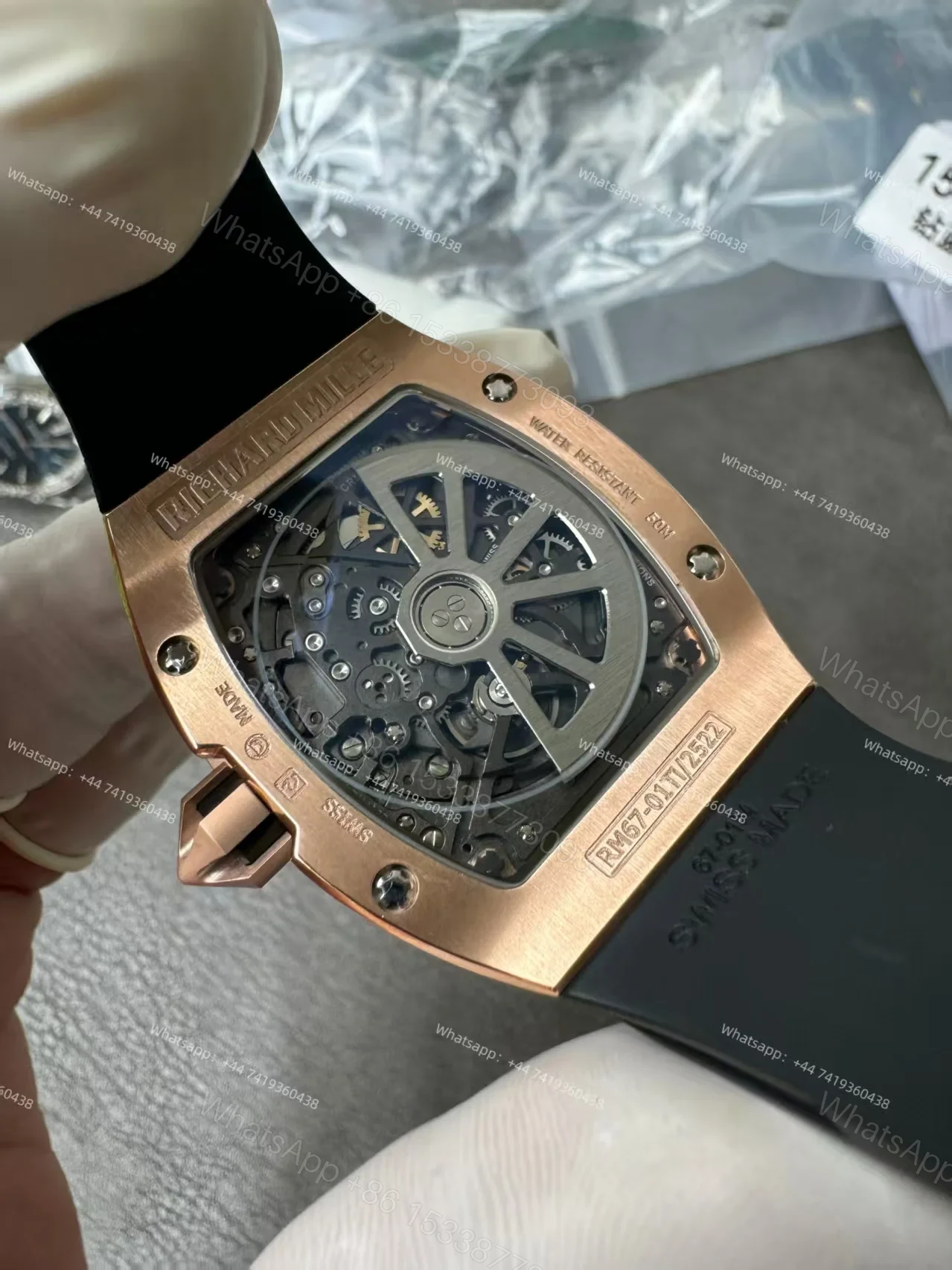 View 12 of Super Clone Richard Mille RM 67-01 Rose Gold Skeleton Black Rubber Strap